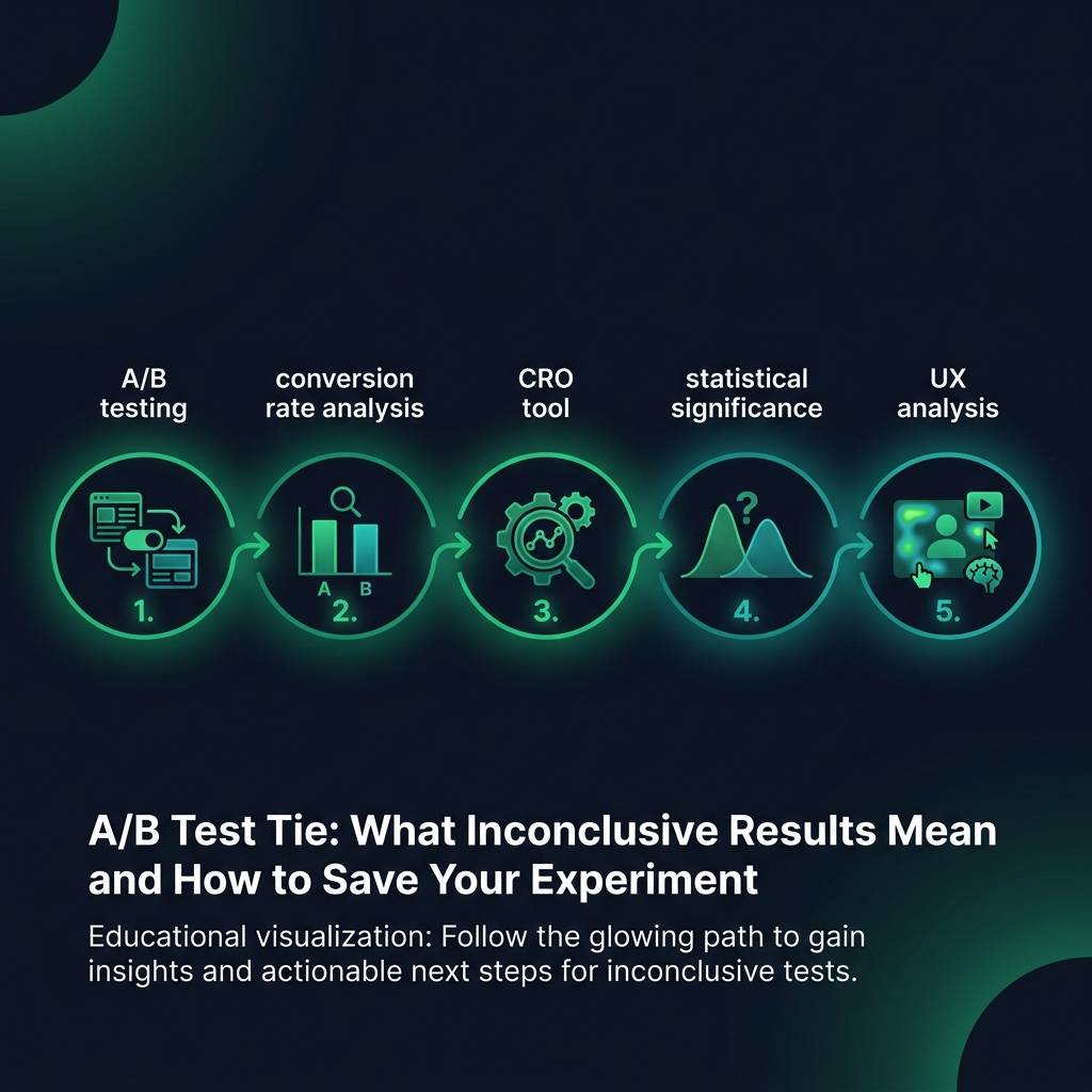 A/B Test Tie: What Inconclusive Results Mean and How to Save Your Experiment infographic showing A/B testing, conversion…
