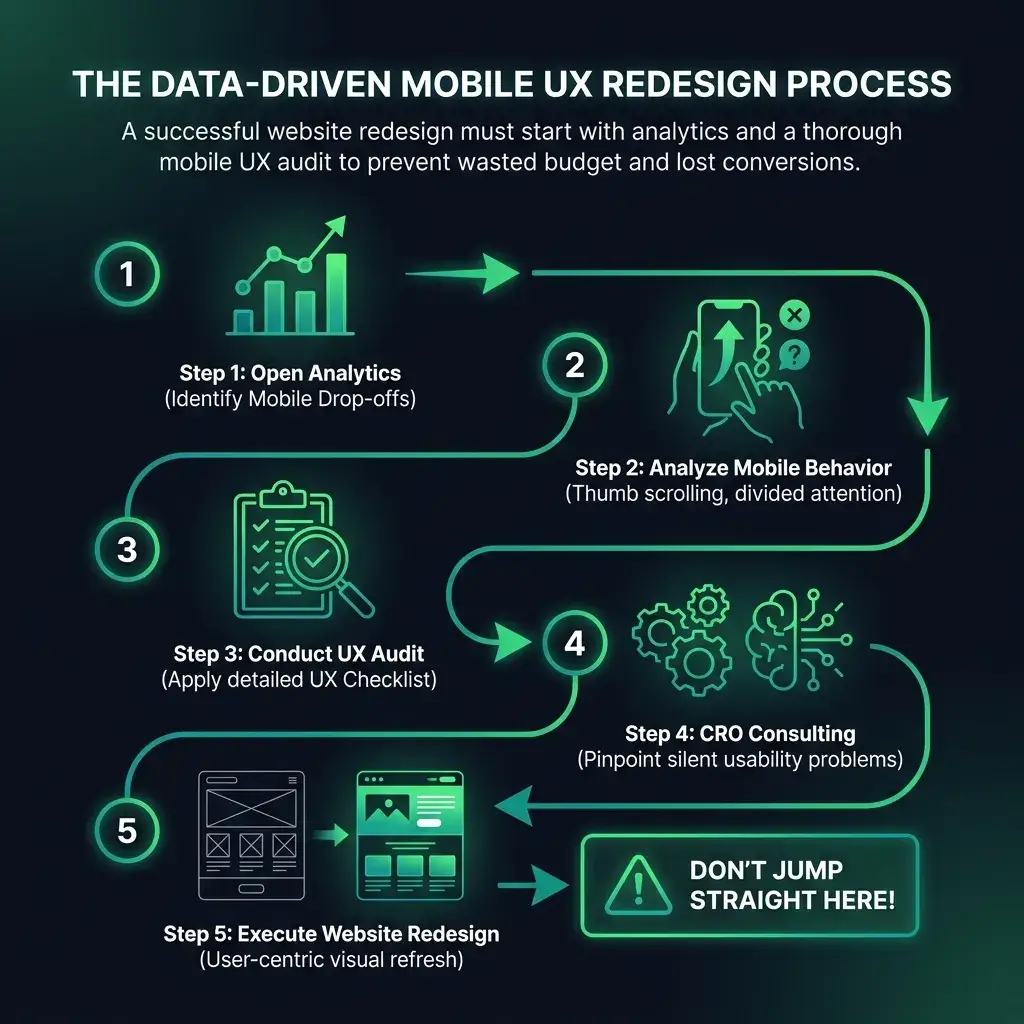 Illustration 2: Mobile UX Redesign Checklist: Stop Wasting Budget (2026)