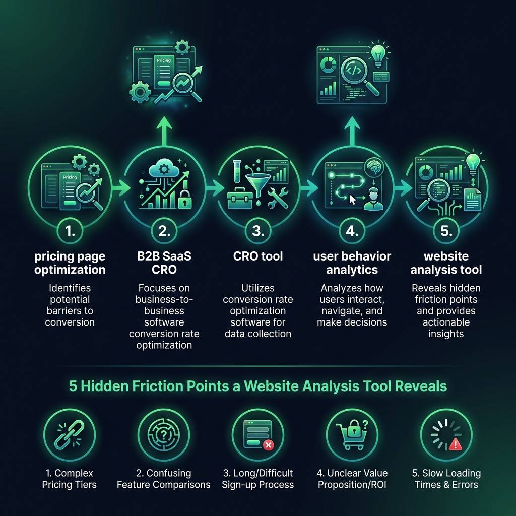 Why Your Pricing Page Is Losing Customers: 5 Hidden Friction Points a Website Analysis Tool Reveals infographic showing…
