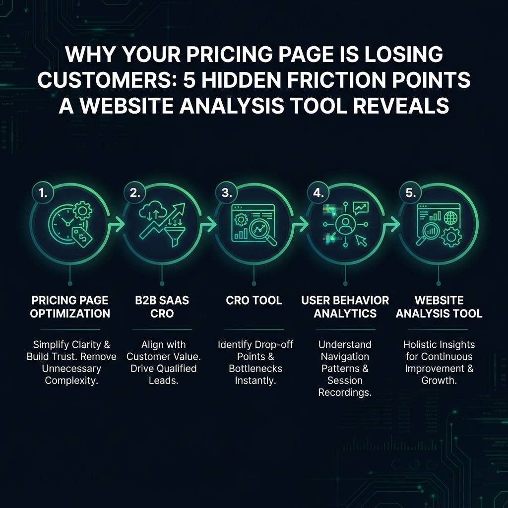 Why Your Pricing Page Is Losing Customers: 5 Hidden Friction Points a Website Analysis Tool Reveals infographic showing…
