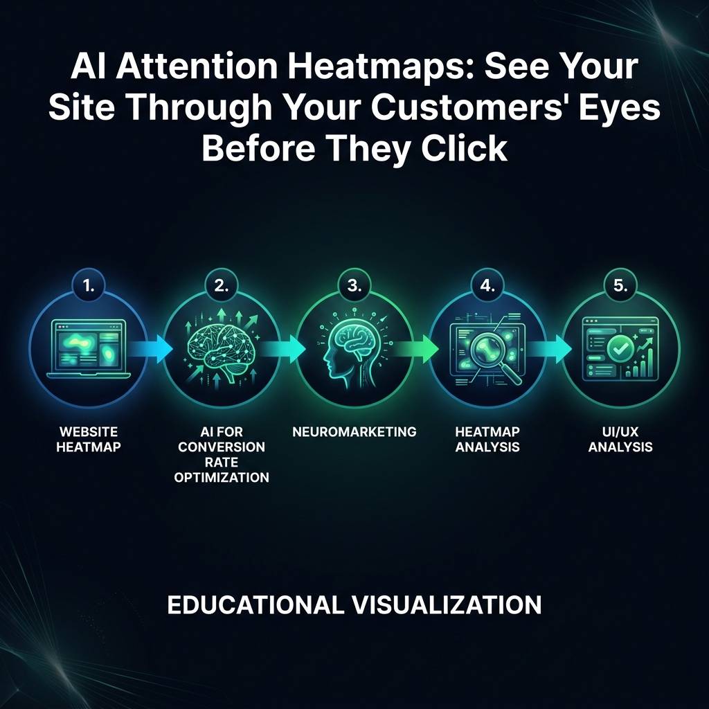 AI Attention Heatmaps: See Your Site Through Your Customers' Eyes Before They Click infographic showing website heatmap, AI for conversion rate optimization, neuromarketing for digital marketing