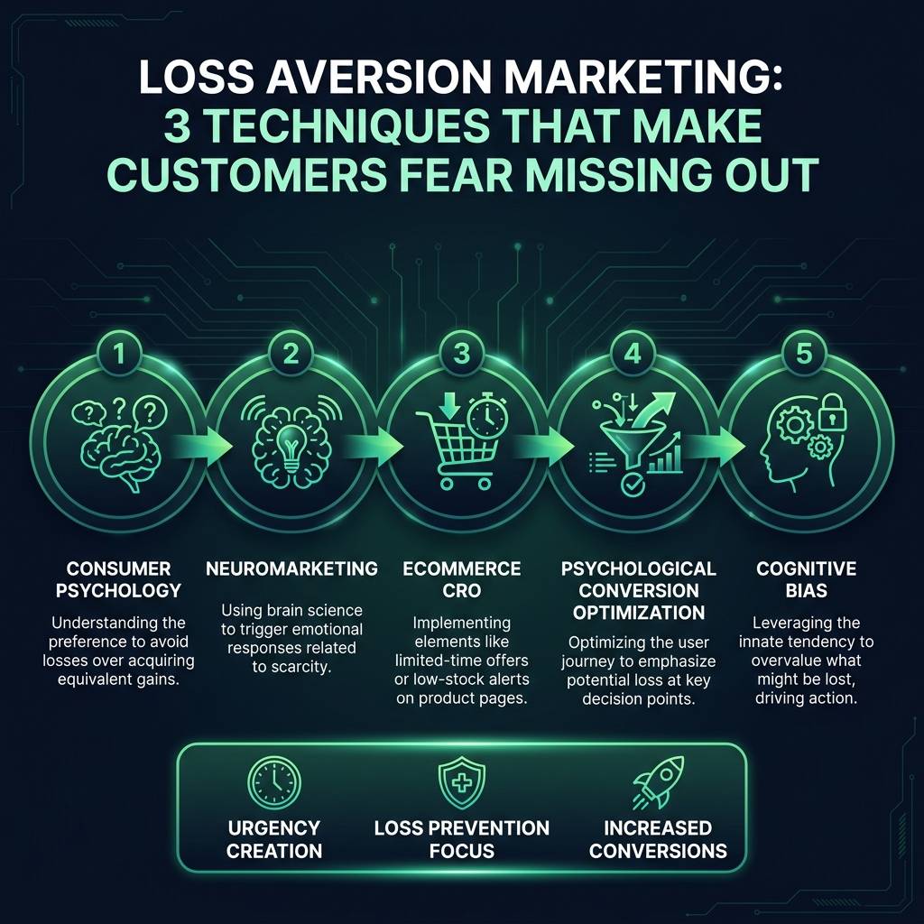 Loss Aversion Marketing: 3 Techniques That Make Customers Fear Missing Out infographic showing consumer psychology…