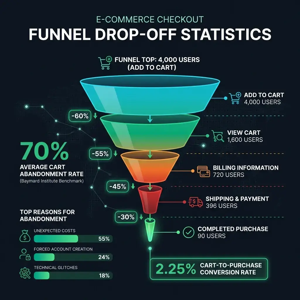 Illustration 3: GA4 Funnel Exploration: Fix Checkout Dropoffs (2026)