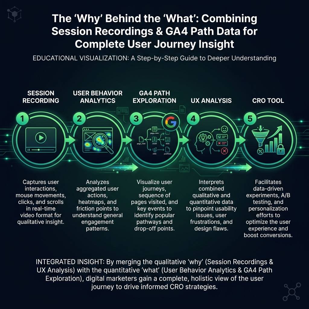 The 'Why' Behind the 'What': Combining Session Recordings & GA4 Path Data for Complete User Journey Insight infographic…