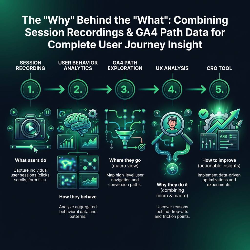 The 'Why' Behind the 'What': Combining Session Recordings & GA4 Path Data for Complete User Journey Insight infographic…