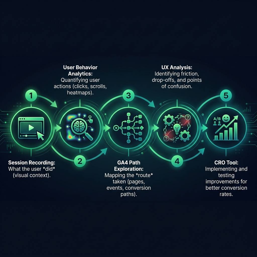 The 'Why' Behind the 'What': Combining Session Recordings & GA4 Path Data for Complete User Journey Insight infographic…