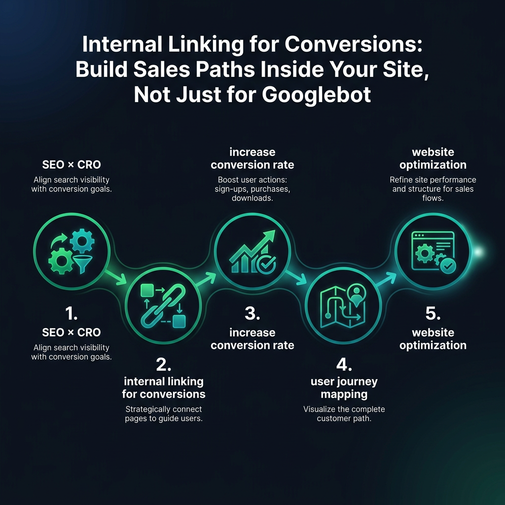 Internal Linking for Conversions: Build Sales Paths Inside Your Site, Not Just for Googlebot infographic showing SEO × CRO, internal linking for conversions, increase conversion rate for digital marketing