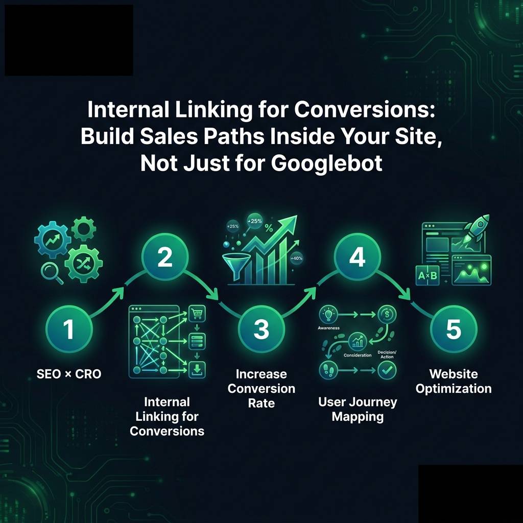 Internal Linking for Conversions: Build Sales Paths Inside Your Site, Not Just for Googlebot infographic showing SEO × CRO, internal linking for conversions, increase conversion rate for digital marketing