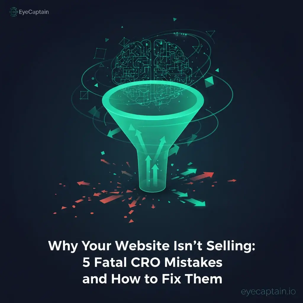 Infographic EyeCaptain για digital marketing - οπτικοποίηση εννοιών CRO mistakes, bounce rate, funnel optimization
