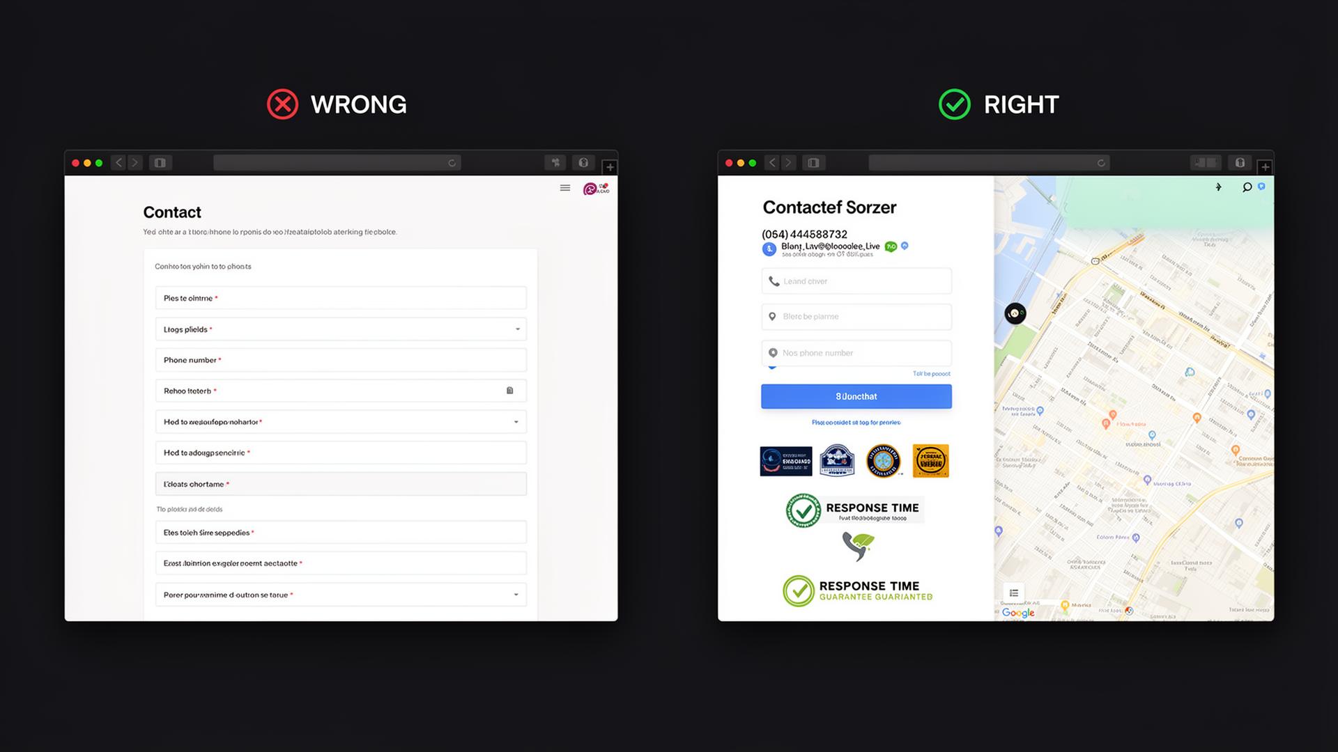 Contact Page. Wrong vs Right comparison