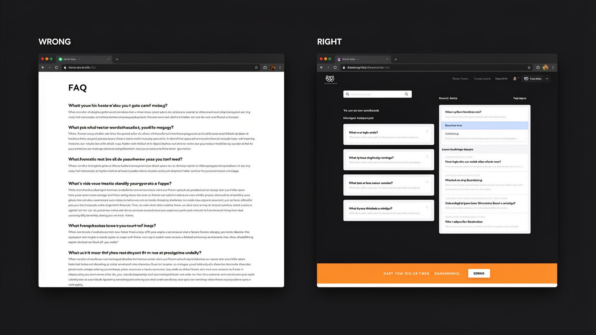 FAQ Page. Wrong vs Right comparison