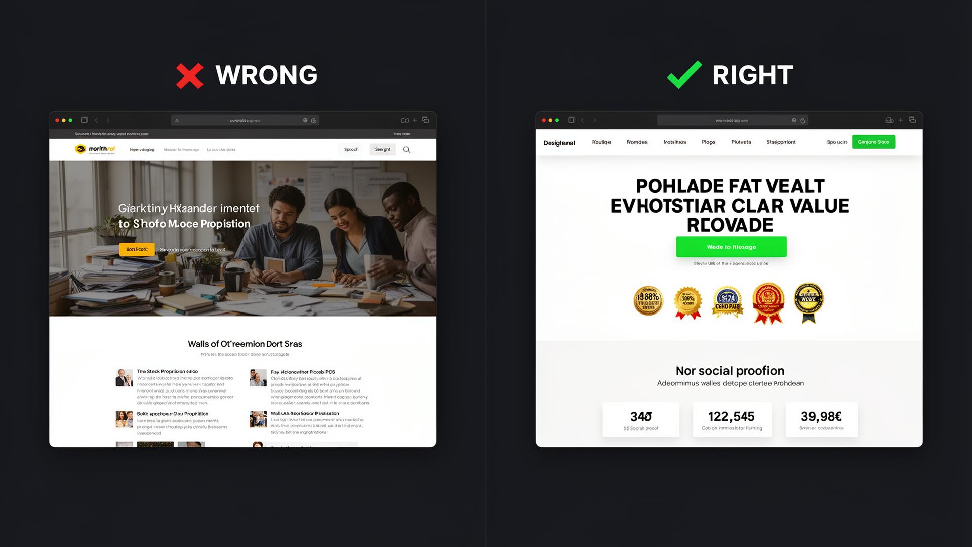 Homepage. Wrong vs Right comparison