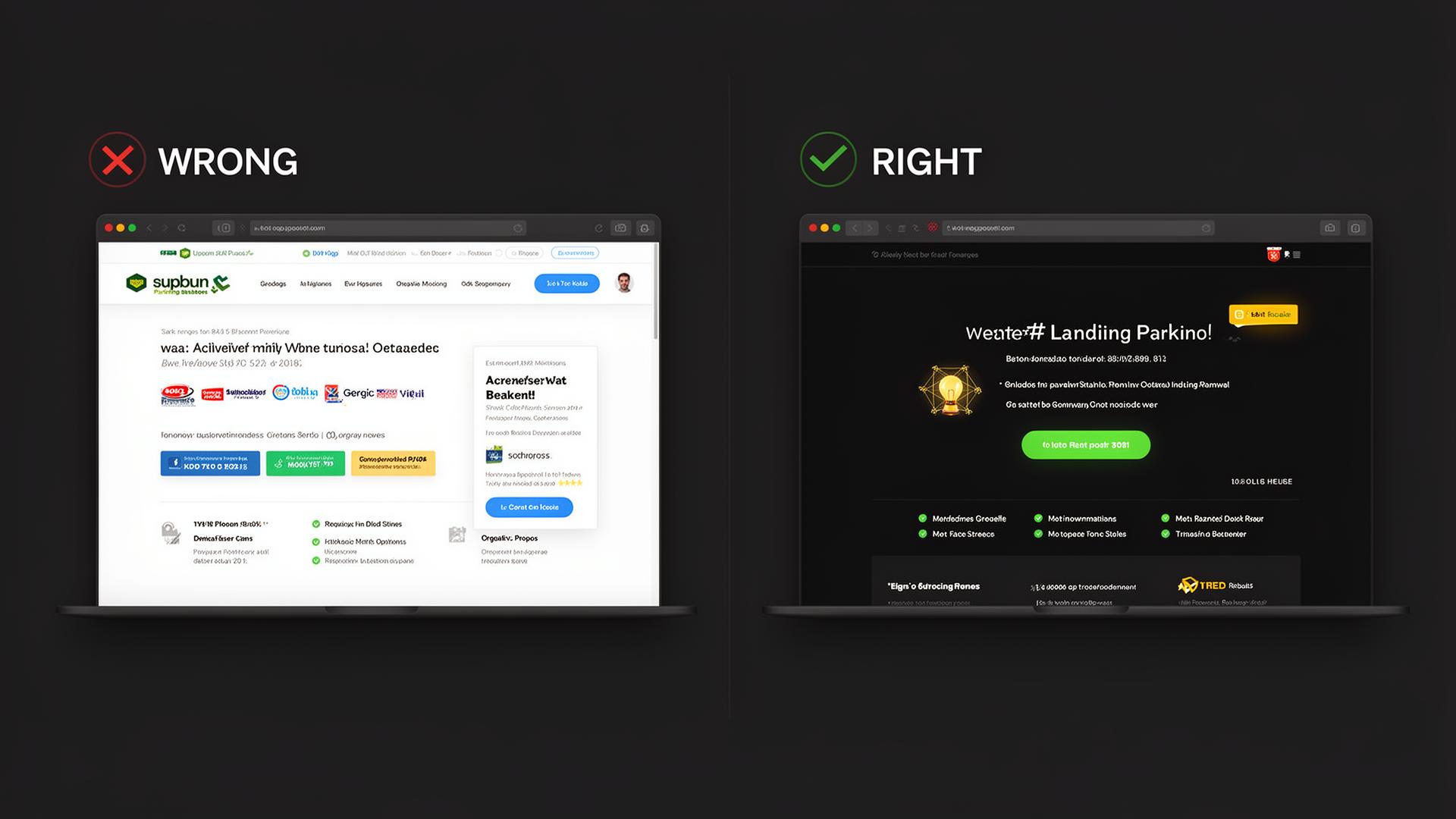 Landing Pages. Wrong vs Right comparison