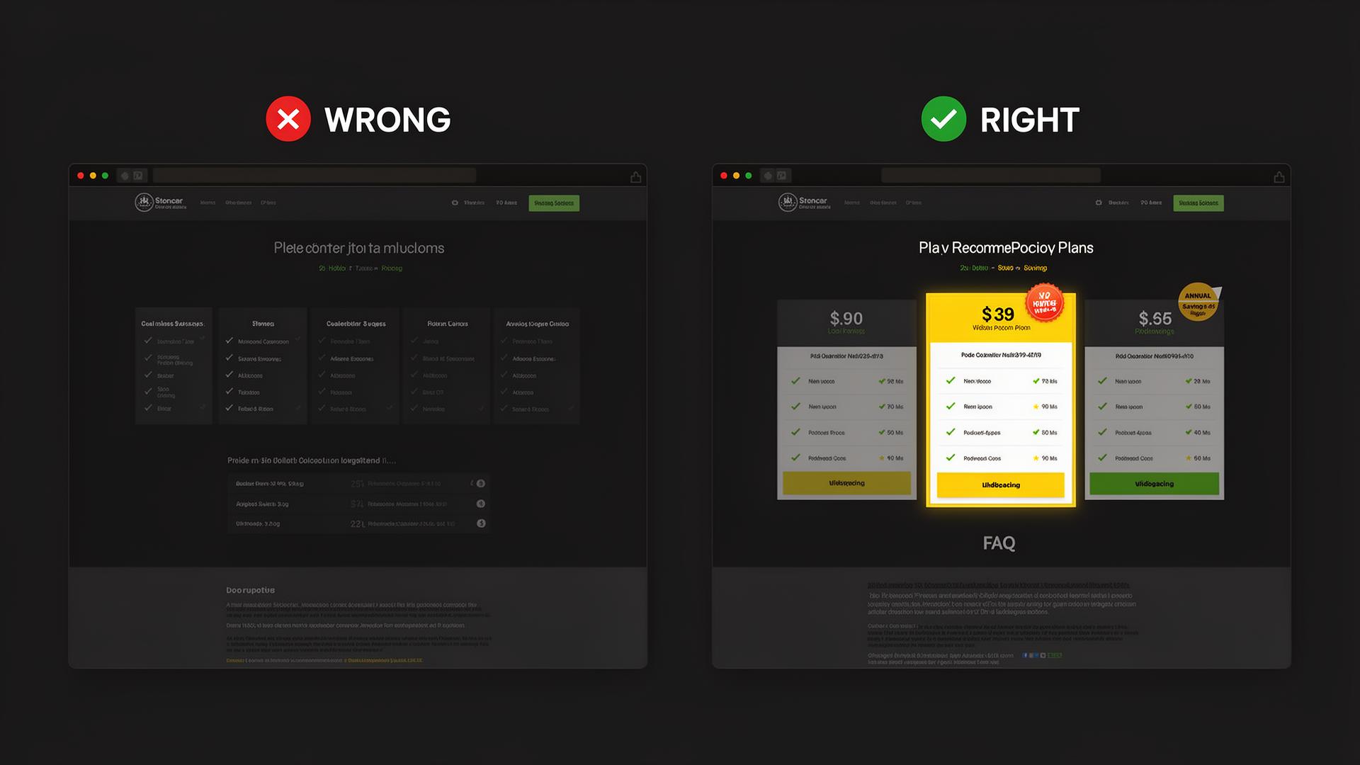 Pricing Page. Wrong vs Right comparison