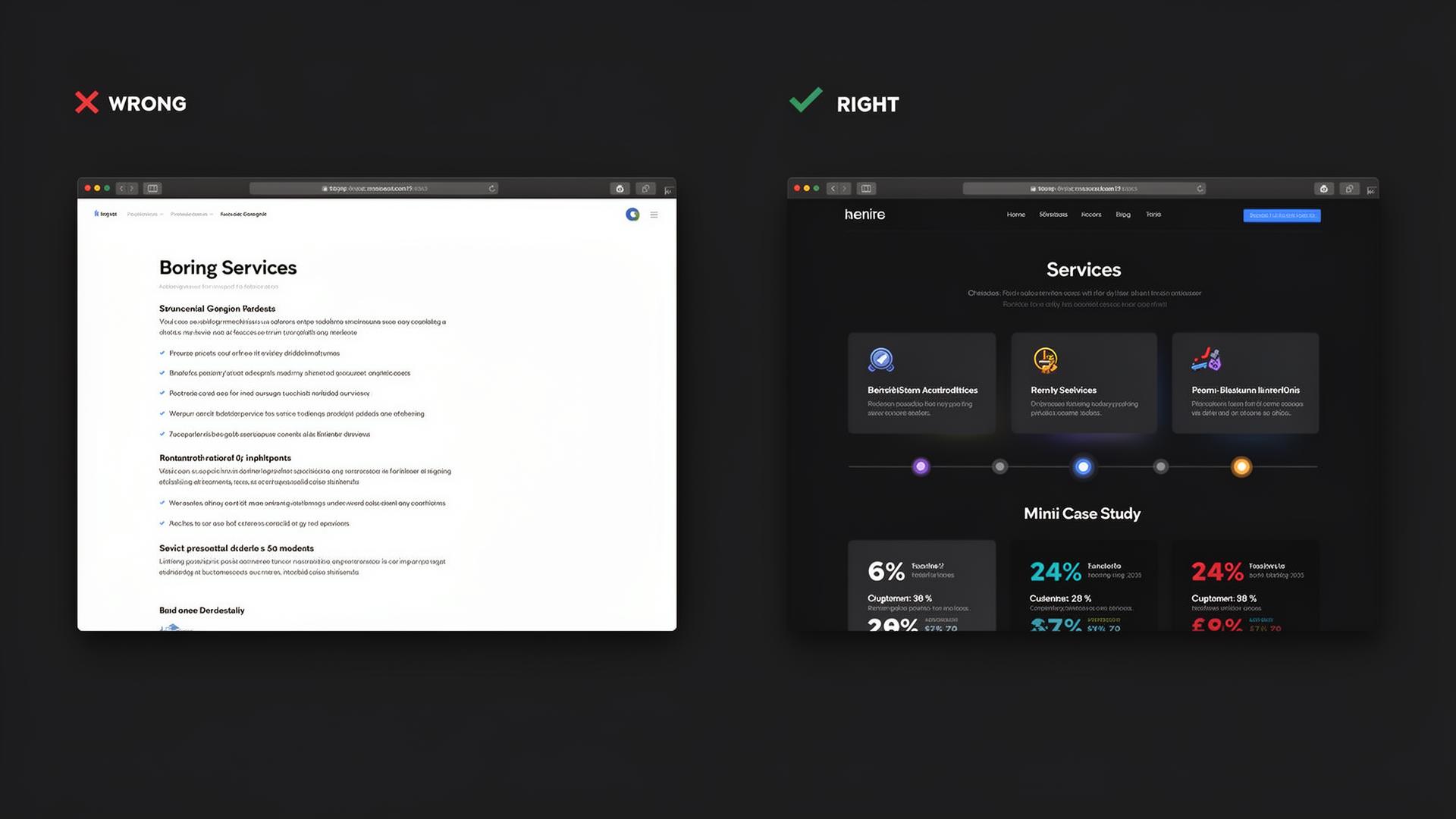 Services Page. Wrong vs Right comparison