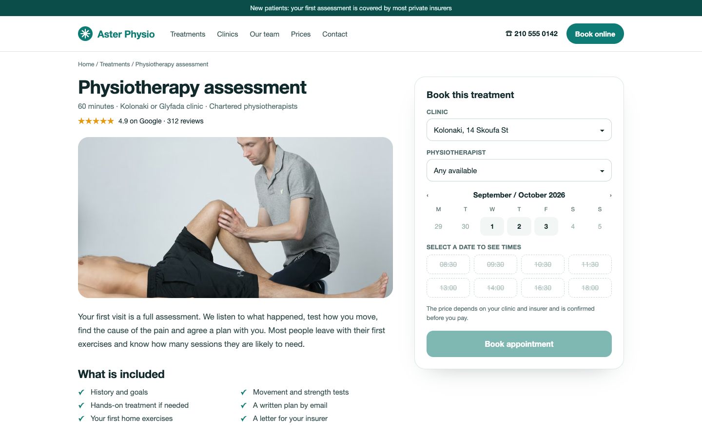 Booking, asterphysio.example