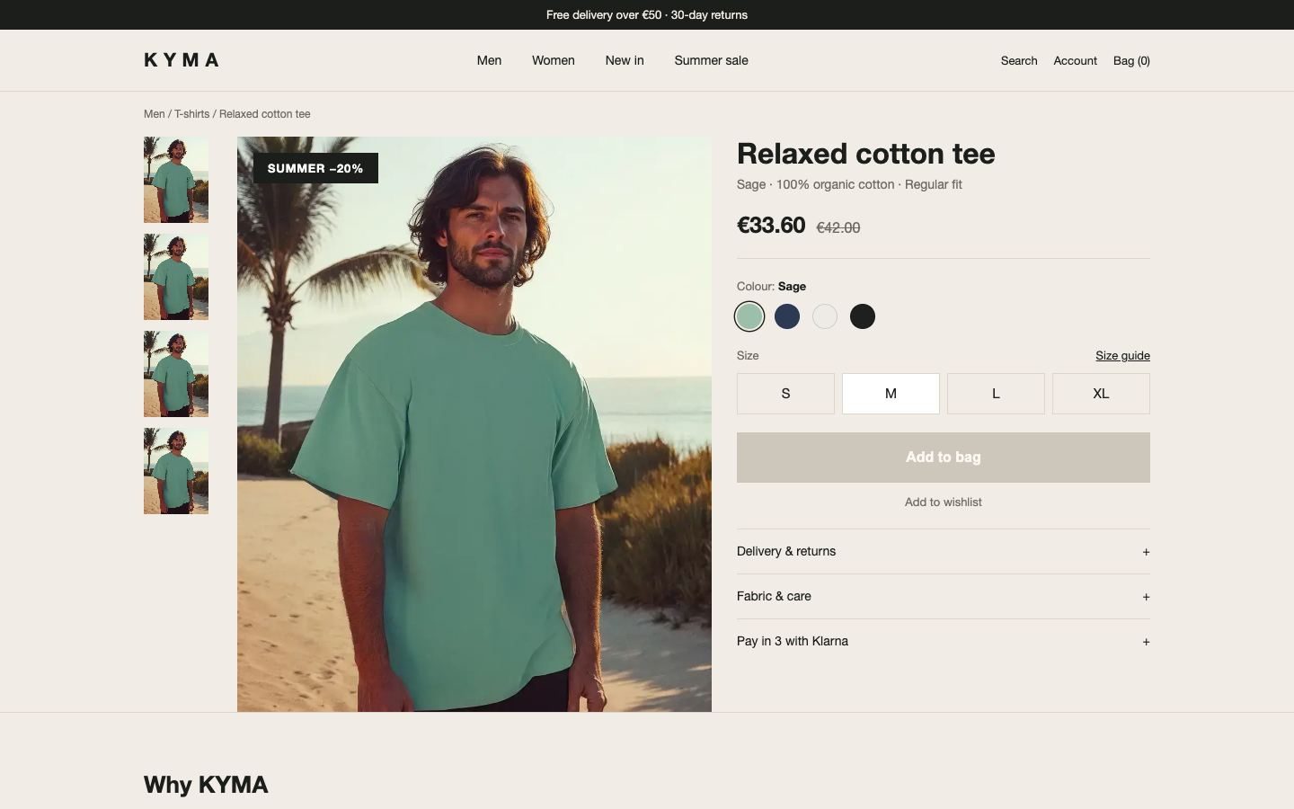 Product page of the KYMA demo store