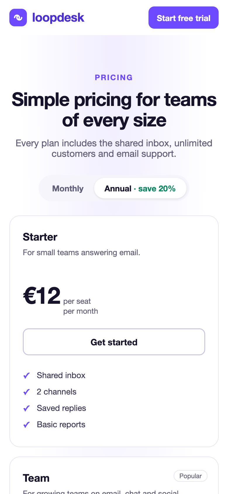 The same page on a phone
